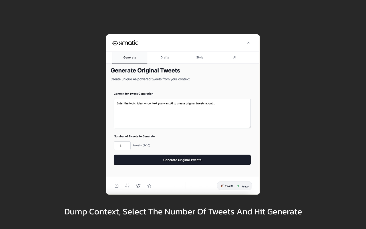 xMatic AI Configuration panel with API key settings